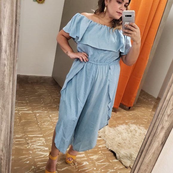 NWOT Plus Denim Off the Shoulder Jumpsuit - Picture 6 of 6